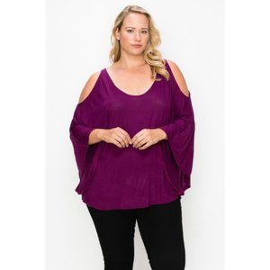Women’s Purple Solid Top Featuring Kimono Style Long Sleeve